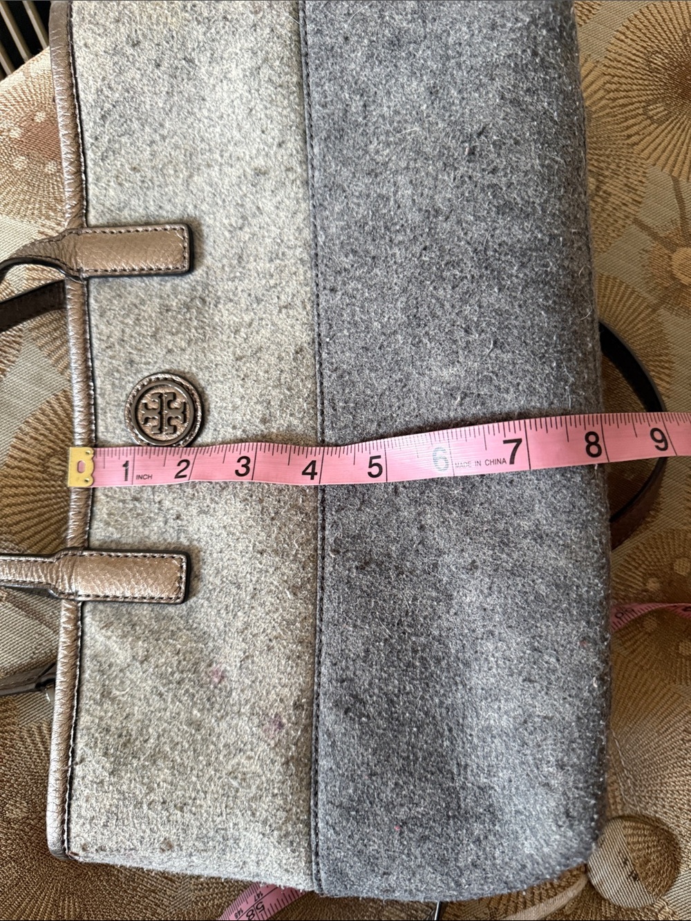 Tory Burch Two-Tone Gray Wool Shoulder Bag with Metallic Trim - Picture 10 of 12